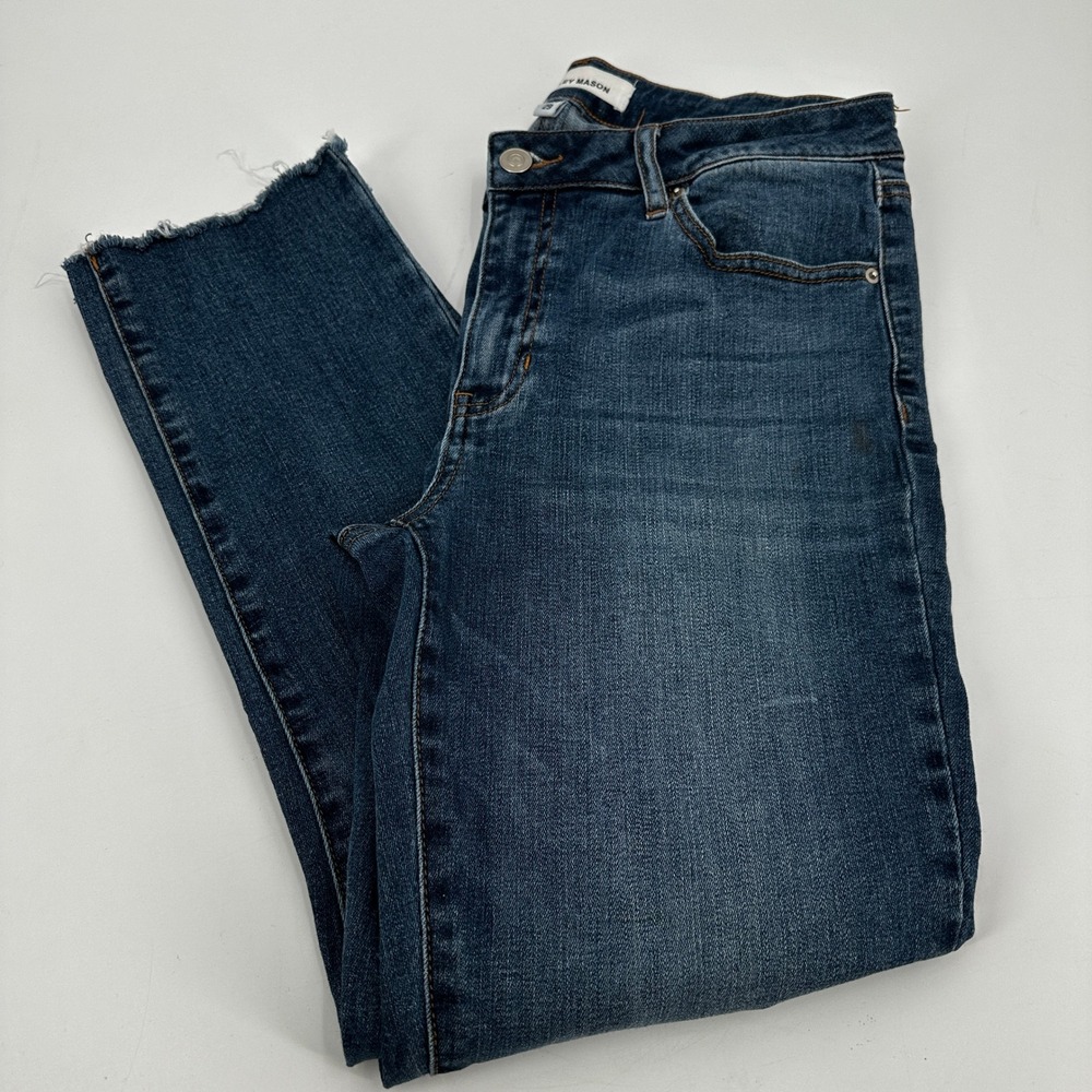 Ashley Mason Women Blue Wash High Rise Distressed Frayed Hem‎ Crop Jeans Size 29